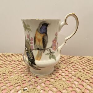 Vintage Royal Windsor Fine Bone‎ China Bird & Floral Tea Mug 60s Made in England